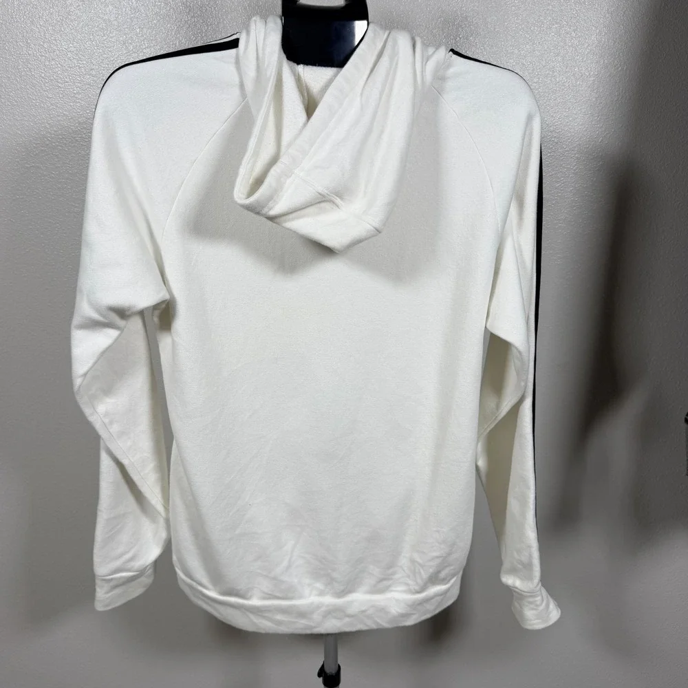 Adidas Hoodie Unisex Small White Fleece Lined Logo 3 Stripes Pullover Athleisure